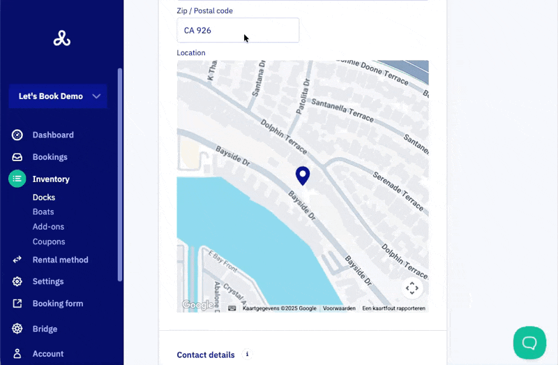 Dock location on map